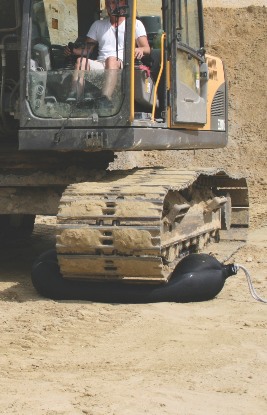 Strong Boat Fender is strength tested by a heavy duty crawler