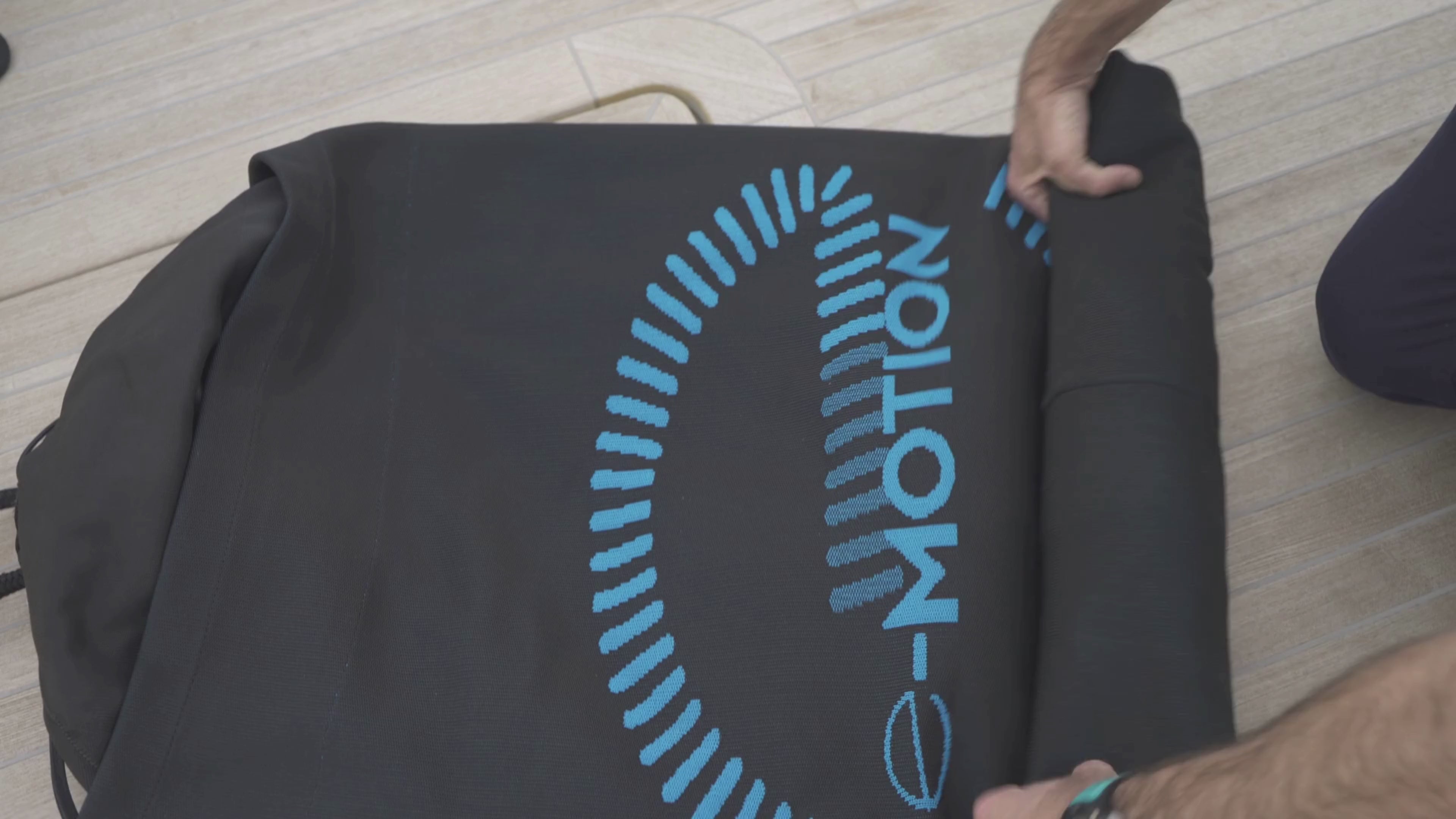 Load video: inflatable boat fenders getting stowed, inflated and used as bumper fenders to protect the yacht